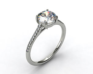 14k White Gold Pave Cathedral Claw Prong Engagement Ring